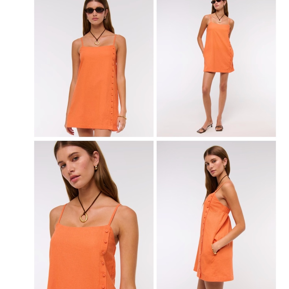 Abercrombie & Fitch Orange Linen-Blend Button Skort